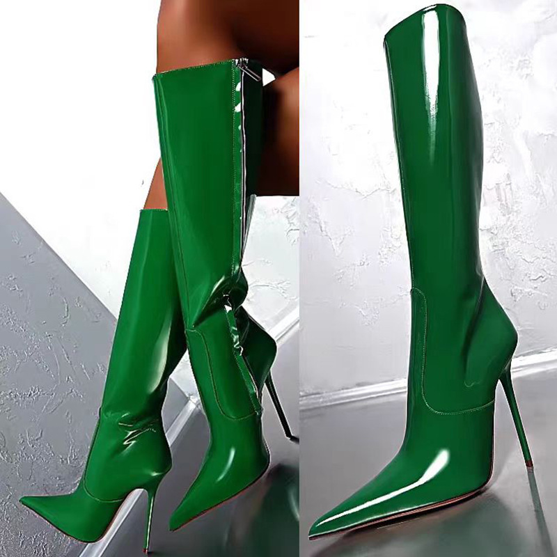European Size 2025 Foreign Trade New Pointed Toe Stiletto High Heel Large Size Solid Color High Boots Performance Side Zipper Knee-High Women's Boots European Size 2025 Foreign Trade New Pointed Toe Stiletto High Heel Large Size Solid Color High Boots Performance Side Zipper Knee-High Women's Boots