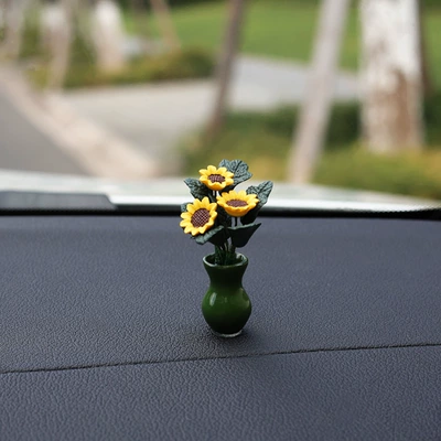 Car Dashboard Ornaments with a High-End Feel, 2026 New Model Car Decorations, Mini Vase, Sunflower Car Interior Accessories (Car ornaments) - mini-vase-sunflower-send-no-mark-glue