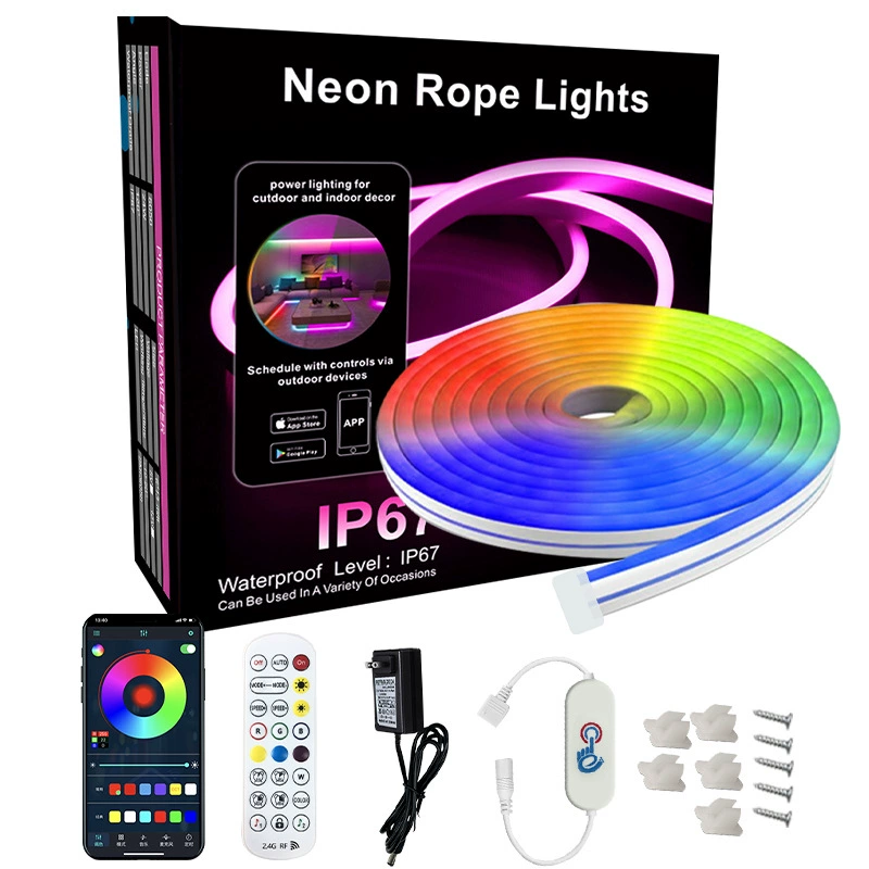 Новый товар: 30 м сенсорный неоновый RGB-лампа со стилем, силиконовое атмосферное освещение DIY, беспроводной Bluetooth, наличие в розницу