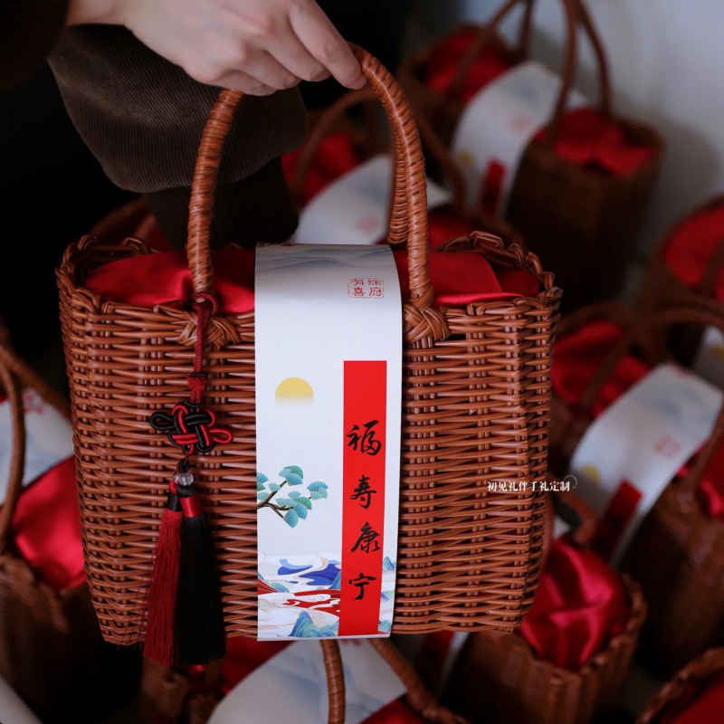 新しい中国風のウェディングギフト包装コンパニオンギフトバッグ新築祝い満月中秋節ギフトボックス織ハッピーイベントバスケット|undefined