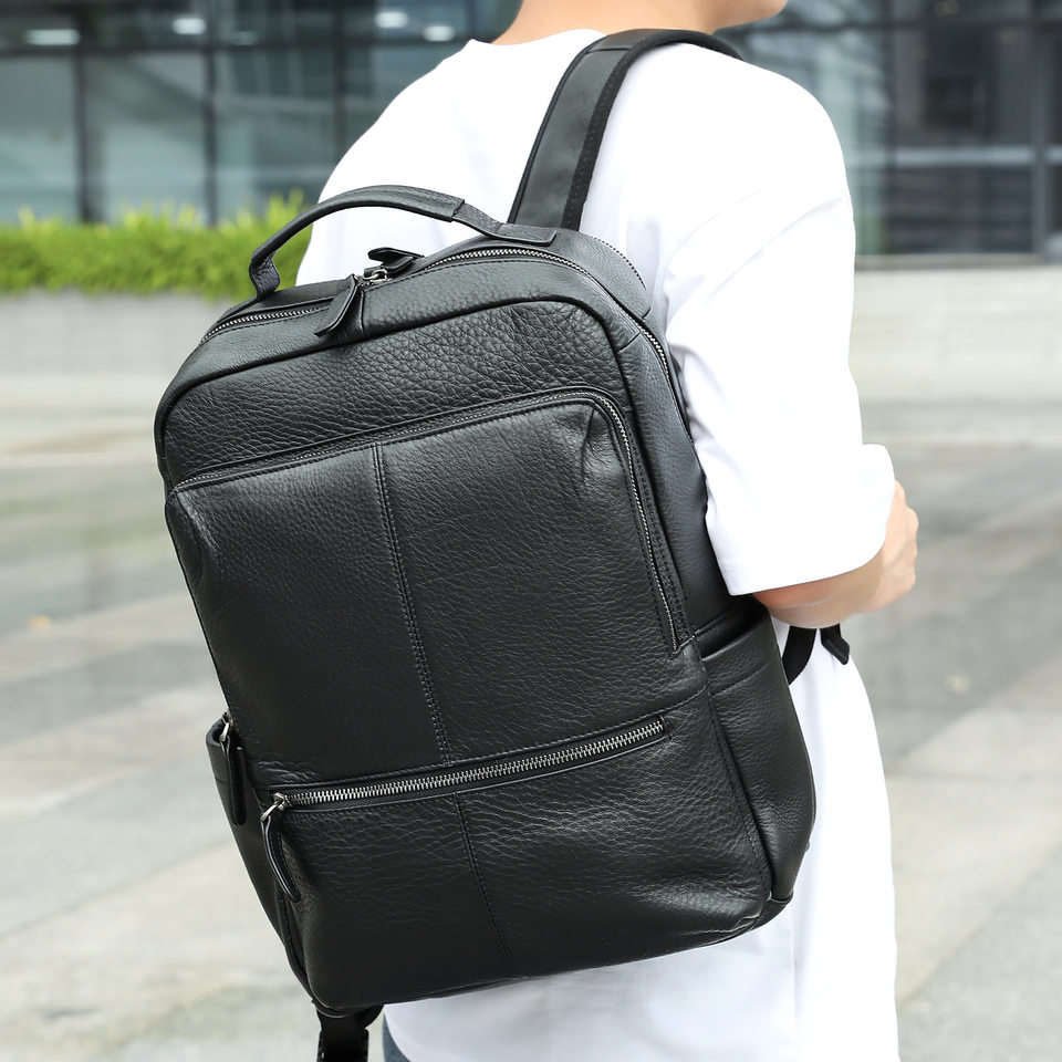 Ba lô nam da bò thật Marunte đựng máy tính 15 inch, 31×17×41 cm — Cà phê đen, nâu, đen