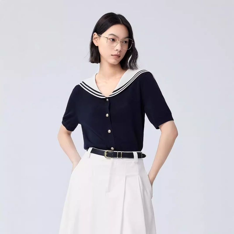 Evelyn Navy Collar Age-reducing Wear Modal Cotton Navy Sweater Dress Women's 2024 Autumn New Style
