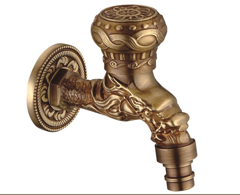 Cross-border retro wall-mounted dragon-shaped faucet washing machine mop sink quick-opening faucet retro antique carved 4-inch water undefined