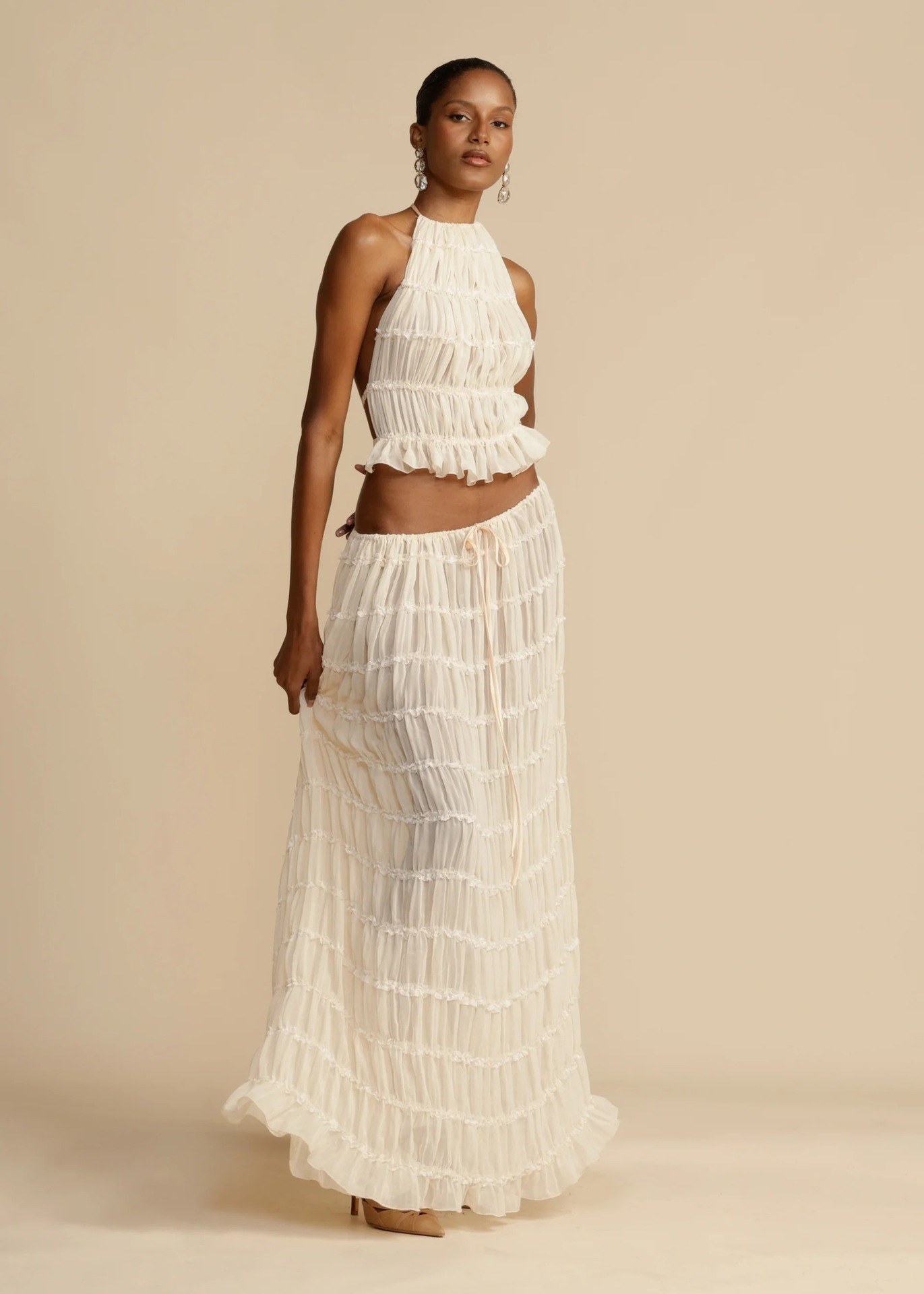 2026 Spring Summer New European And American Fashion Sexy Backless Halter Lace Vest Long Dress Set_ecoleips.com