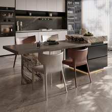 全岩板岛台柜餐桌一体家用可伸缩吧台桌极简导台轻奢威尼斯棕中岛