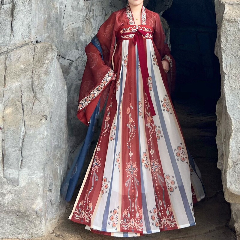 Hanfu【Qingzhuohongxiu】Tang-Style One-Piece Chest-Length Printed Dress with Large Sleeves, New Year Edition Hanfu【Qingzhuohongxiu】Tang-Style One-Piece Chest-Length Printed Dress with Large Sleeves, New Year Edition