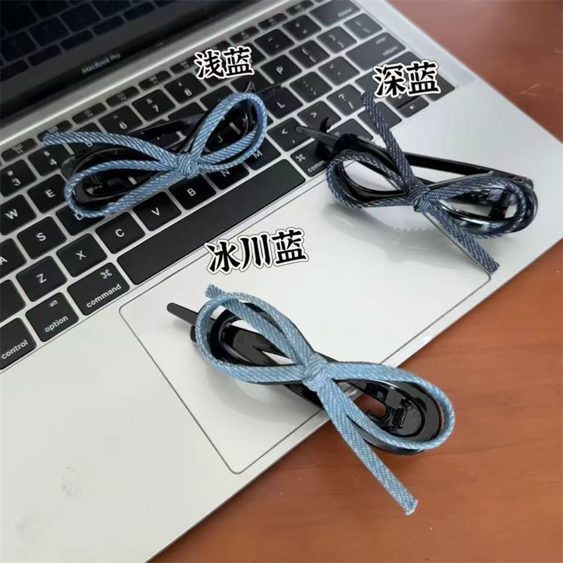 夏日新款牛仔蝴蝶结扭扭夹日常扎发抓夹慵懒感发饰头饰|undefined