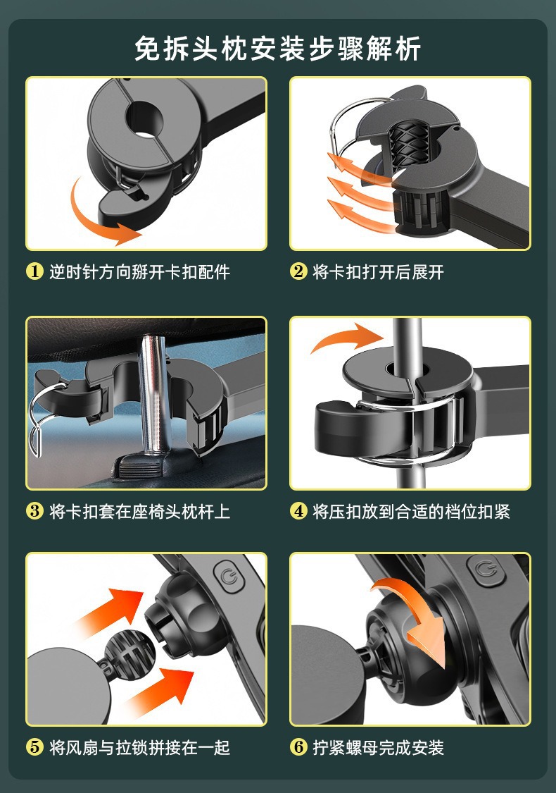 Car-Mounted Dual-Head Fan for Rear Seats, USB Interface Car Fan, Multifunctional Seat Back Dual-Head Electric Fan