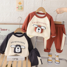 男童秋装套装2024春秋新款儿童圆领熊头卫衣两件套洋气一件代发