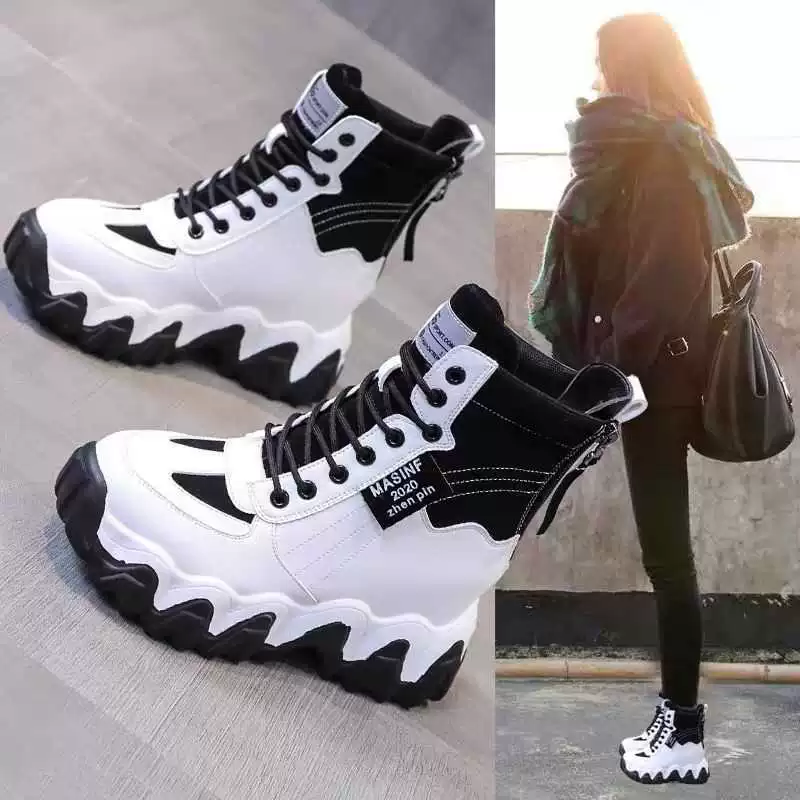 Женская обувь для пап из натуральной кожи 2023 осень-зима Новые маленькие увеличенные до 8 см толстые высокие повседневные кроссовки женские