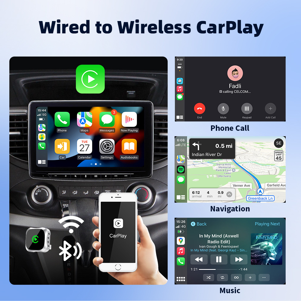 Car infotainment upgrade connectivity box: wired to wireless CarPlay and Android Auto 2-in-1 car navigation adapter