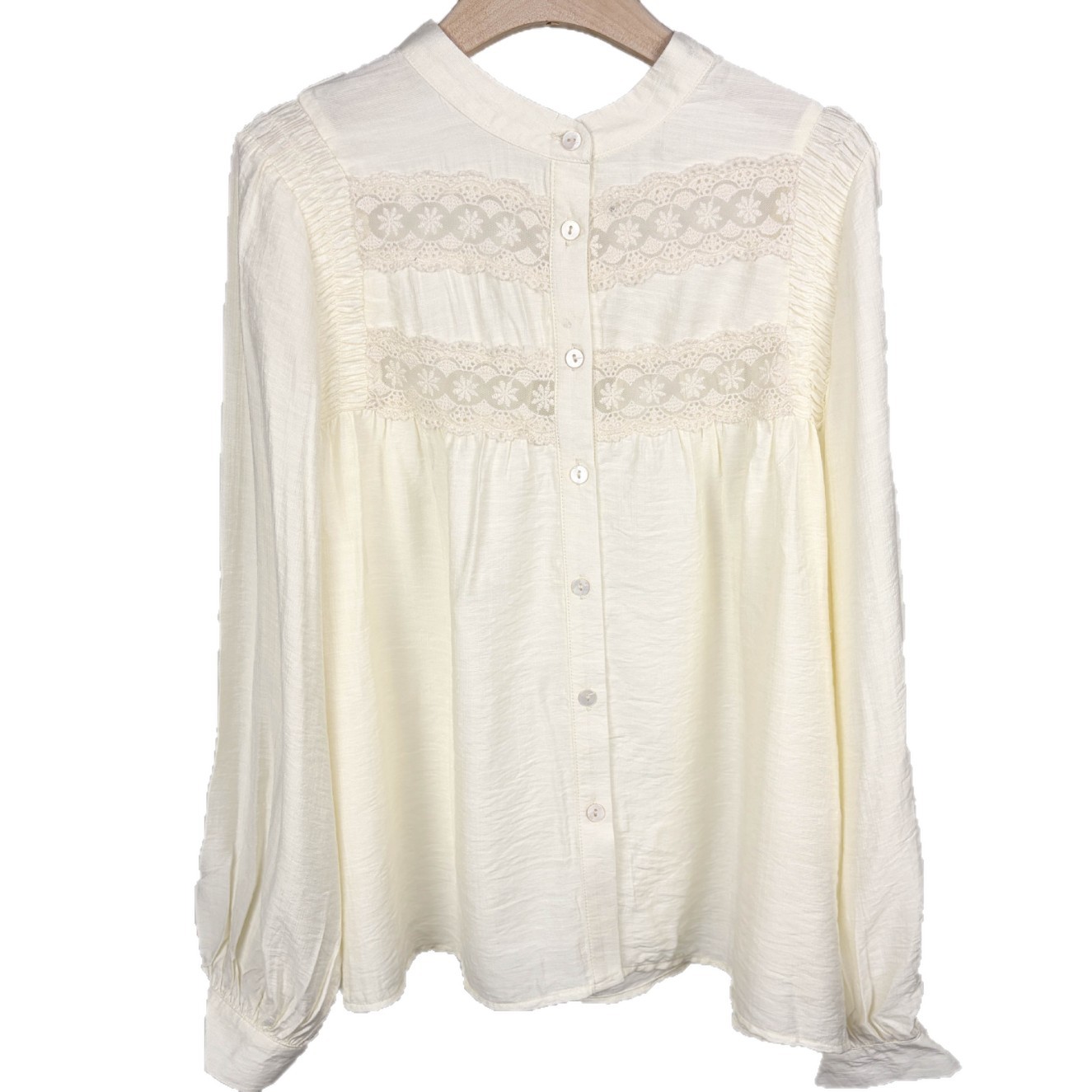 Primavera y otoño de ropa de mujer europea y americana encaje cosido camisa francesa de manga larga mujer suelta delgada temperamento camisa elegante de viaje image 6