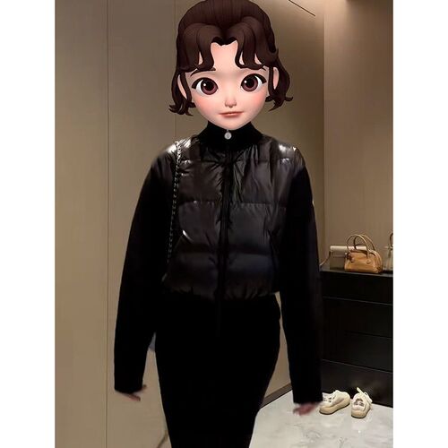 Korean-style designer knitted patchwork cotton-padded coat, women's autumn/winter new arrival stand-collar loose short top.