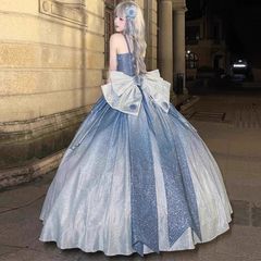 ブルーイブニングドレス女性 2025 新しいスーパー妖精気質学生の日成人式アートテストロリータプリンセスドレス年次総会