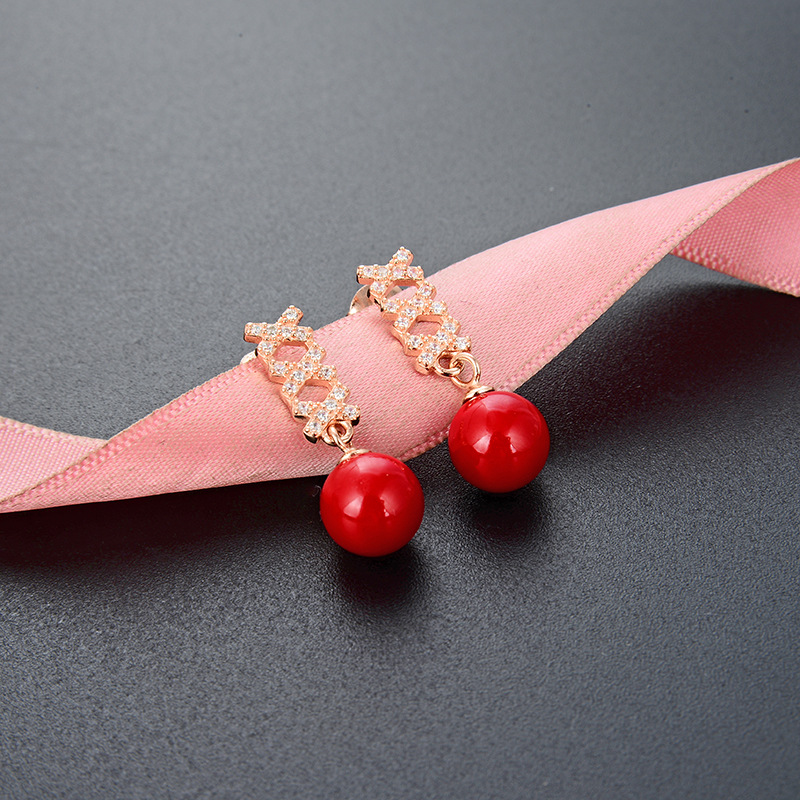 Aretes de perla roja para mujeres 925 plata esterlina nicho ligero lujo de alto nivel 2025 nuevos auriculares de Año Nuevo