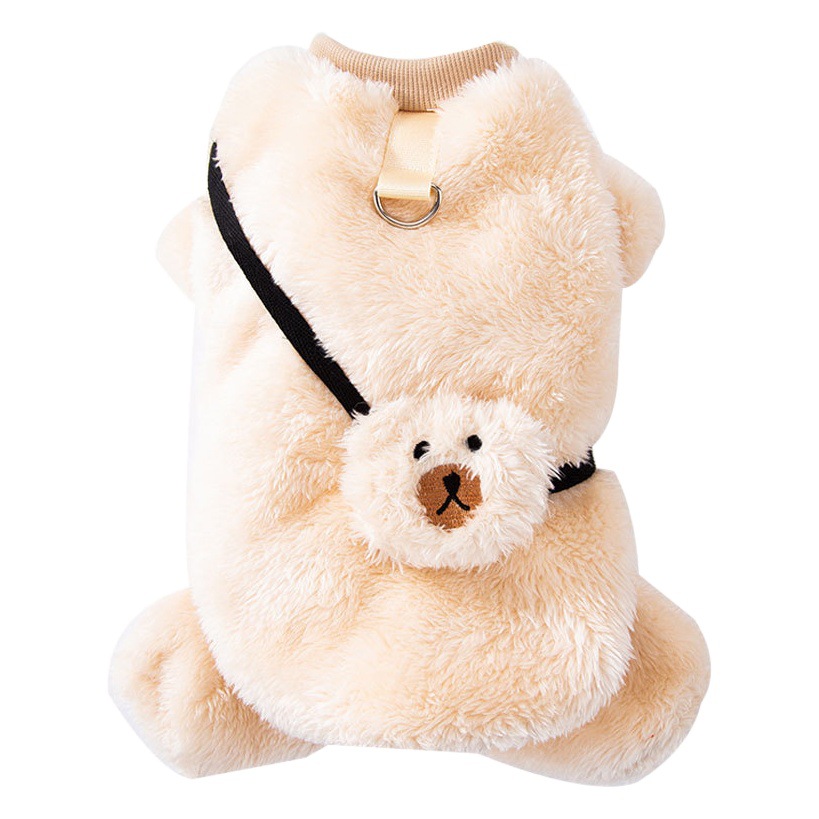 Otoño e invierno perro oso Satchel tracción mochila de cuatro patas ropa de terciopelo mediano y pequeño perro gato mascota ropa de perro de peluche