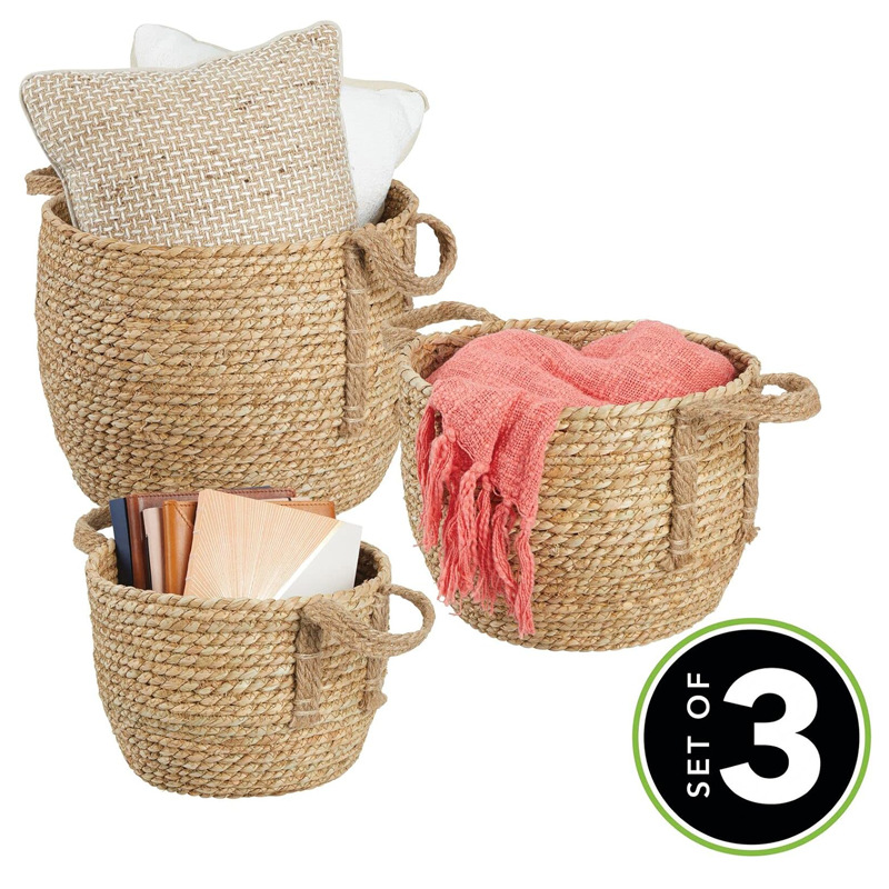 Amazon Hot Sale Cesta de almacenamiento de tejido de paja Cesta de almacenamiento de tejido Cesta de almacenamiento de cestas de tejido de caña Cesta de almacenamiento de basura