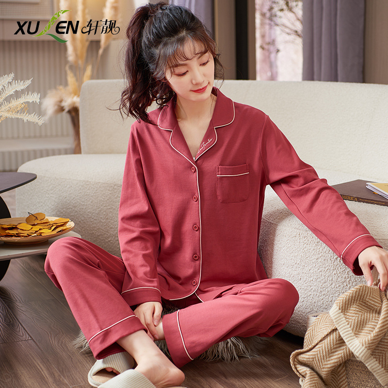 100% pijamas de algodón de las mujeres de primavera y otoño de manga larga 2023 nuevo desgaste del hogar Otoño e Invierno delgado más tamaño traje