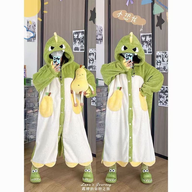 卡通可爱米奇连帽珊瑚绒睡袍加绒斗篷加厚恐龙梨家居服披肩款网红|undefined