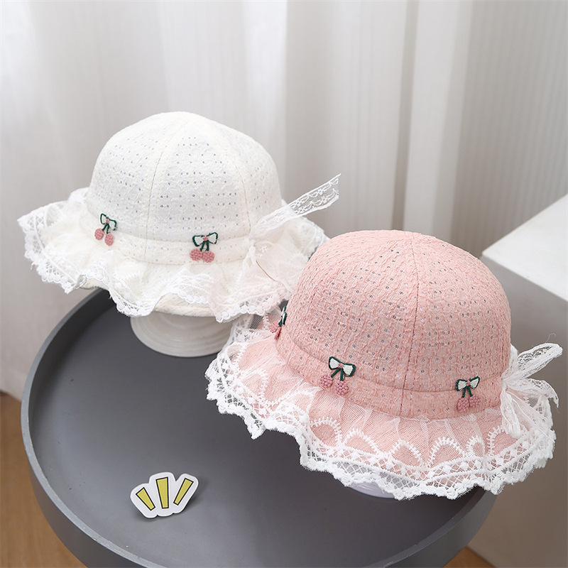 Bebés de primavera y otoño delgado sombrero de pescador arco princesa viento super lindo encaje de viaje asiático cuenca sombrero de marea sombrero