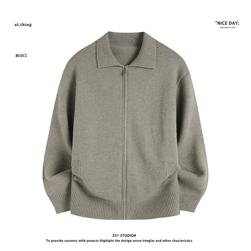 Old Money Style Turn-Down Collar Sweater for Men, Loose Casual Coat for Autumn and Winter, Korean Commuting Simple Knit Cardigan Top
