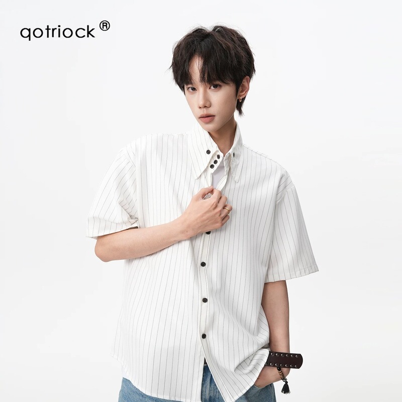 Japanese-Style Minimalist Striped Color-Block Shirt Short-Sleeve Unisex Summer Trendy Cityboy Relaxed Youth Shirt T-Shirt