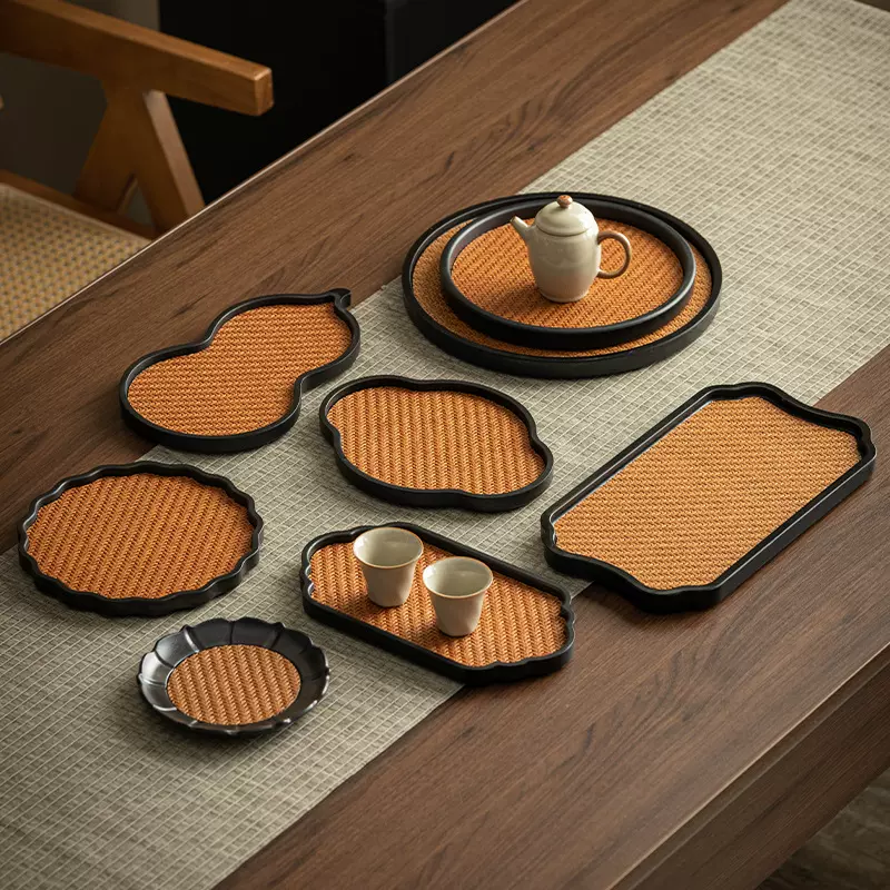 中式复古电木小茶盘席面家用托盘壶承果盘古典茶具小型干泡台茶托