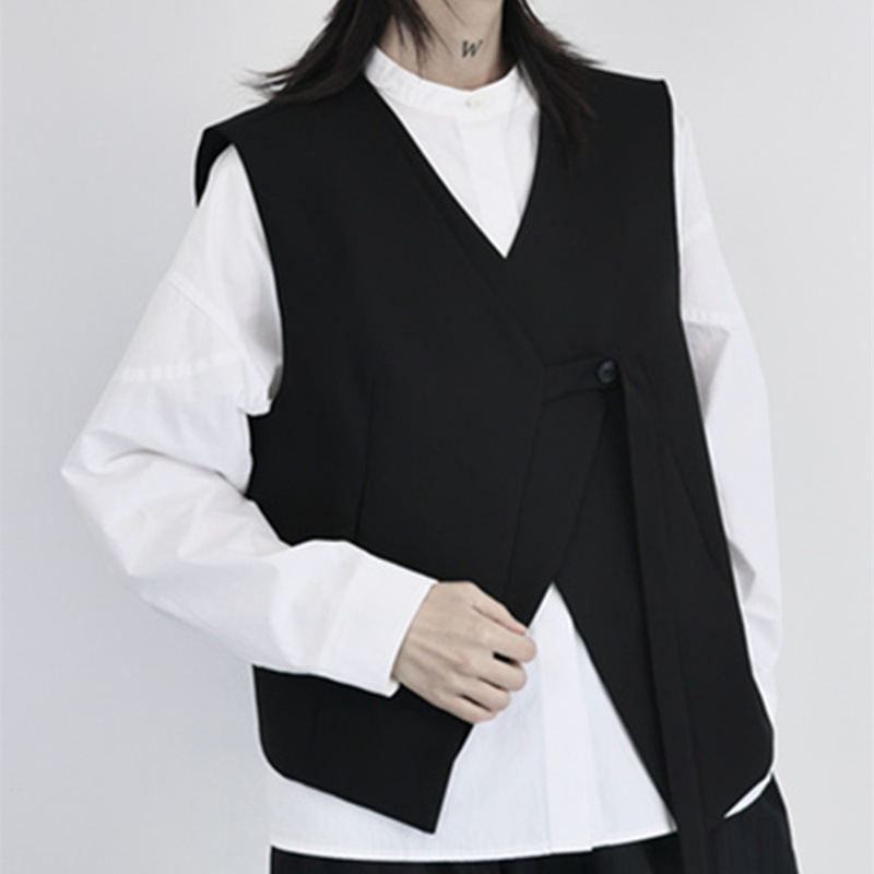 Unique Designer Vest with Irregular Shape in Dark Style for Women, Spring and Summer Fashion Designer Vest Jacket