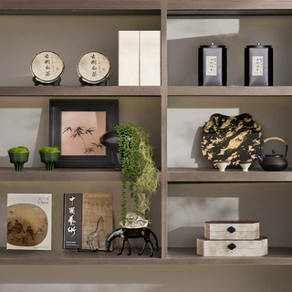 新中式会所茶空间茶室茶柜茶叶罐展示盘组合装饰品摆件氛围感布置