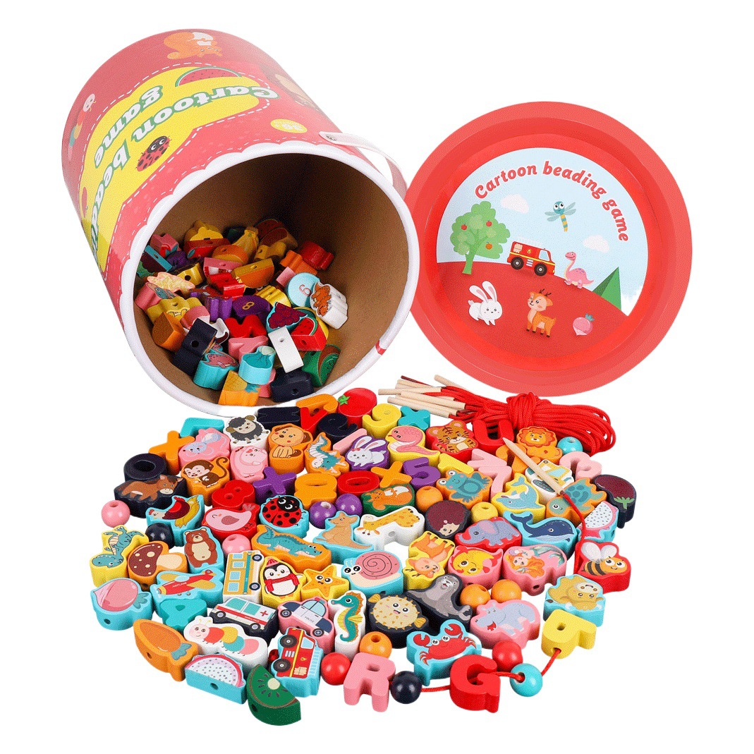 Kindergarten educación temprana de los niños enhebrado educativo cuerda de acción fina entrenamiento material didáctico bloques de construcción juguetes de cuentas de partículas grandes