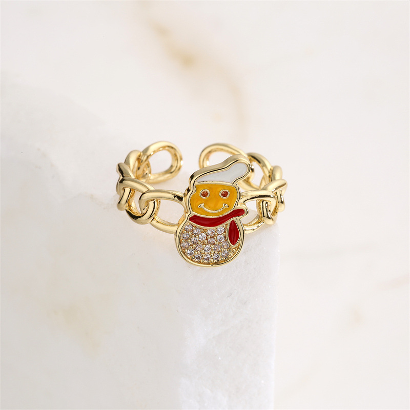 Lady Christmas Hat Santa Claus Copper Zircon Open Ring 1 Piece