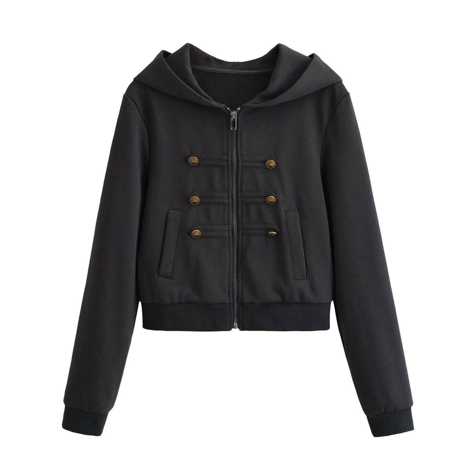 Cross-border women's clothing 2026 autumn/winter new style: Short, sweet and fresh street style jacket with double metal buckles.