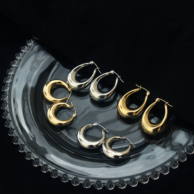 Mode Einfarbig Titan Stahl Reif Ohrringe 1 Paar display picture 1