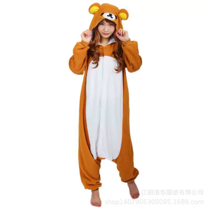 Новые мультяшные пижамы-комбинезоны желтого цвета с милым белым медведем Рилаккума, домашняя одежда для пар и сестер, оптом на экспорт