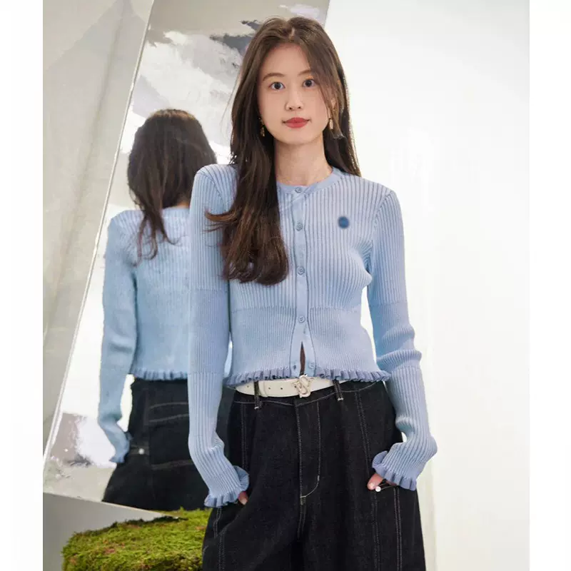 针织开衫26春季混纺针织衫少女设计感多巴胺韩系爆款开衫打底上