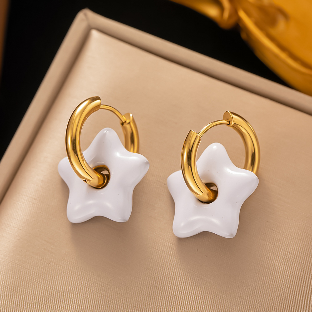 1 Pair Modern Style Star Plating 304 Stainless Steel 18K Gold Plated Drop Earrings display picture 2
