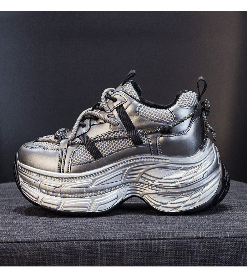 Giày sneaker nữ chunky đế dày phong cách Hàn Quốc, đính đá thời trang, phù hợp người thấp bé — M2803 màu xám, M2803 màu be chi tiết 16