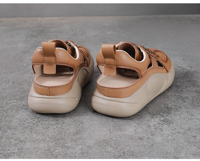 Sandal bít mũi thể thao da bò thật đế dày cổ điển mùa hè — Màu be chi tiết 12