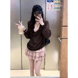韩系甜美风粉色吊带连衣裙女春季小个子穿搭复古波点罩衫两件套装