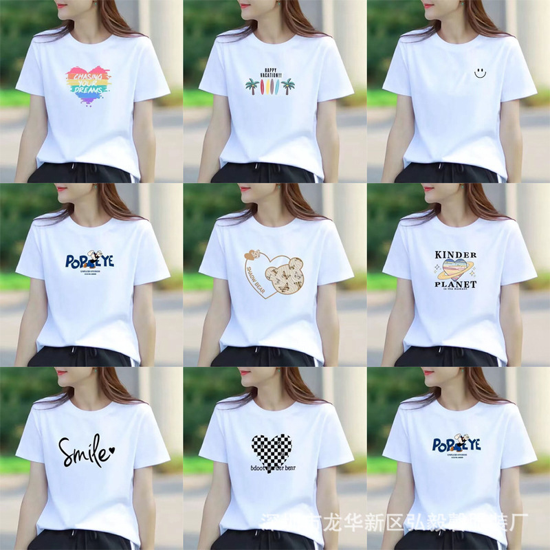 Women's cotton letter short sleeve T-shirt new plus size female student jacket bottoming shirt stock stall supply wholesale