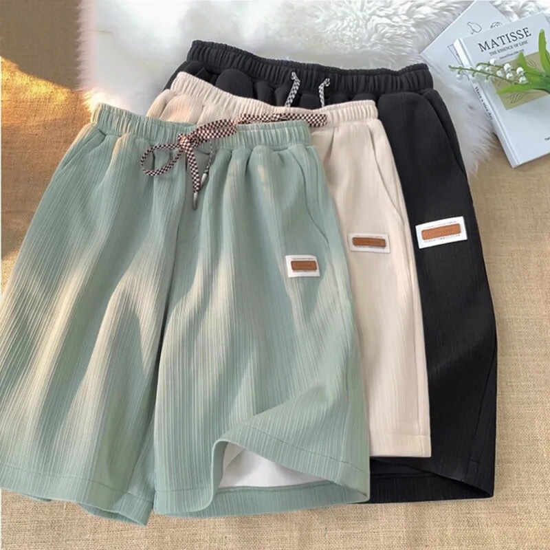 Men's Ice Silk Shorts, Trendy Ins-Style Hong Kong Fashion, Sports Five-Point Shorts, Loose Casual Beach Pants for Men Men's Ice Silk Shorts, Trendy Ins-Style Hong Kong Fashion, Sports Five-Point Shorts, Loose Casual Beach Pants for Men