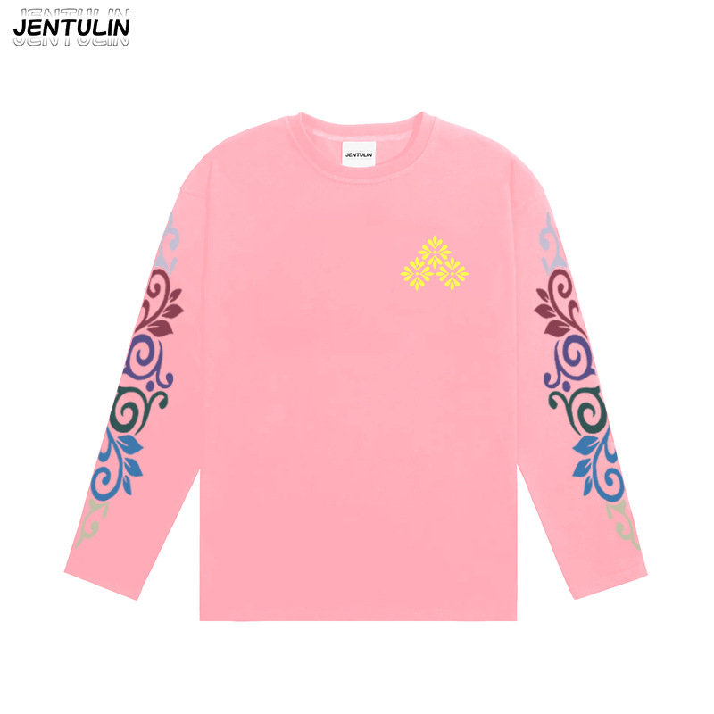 Jentulin T-shirt Floral Sleeve Print Pink