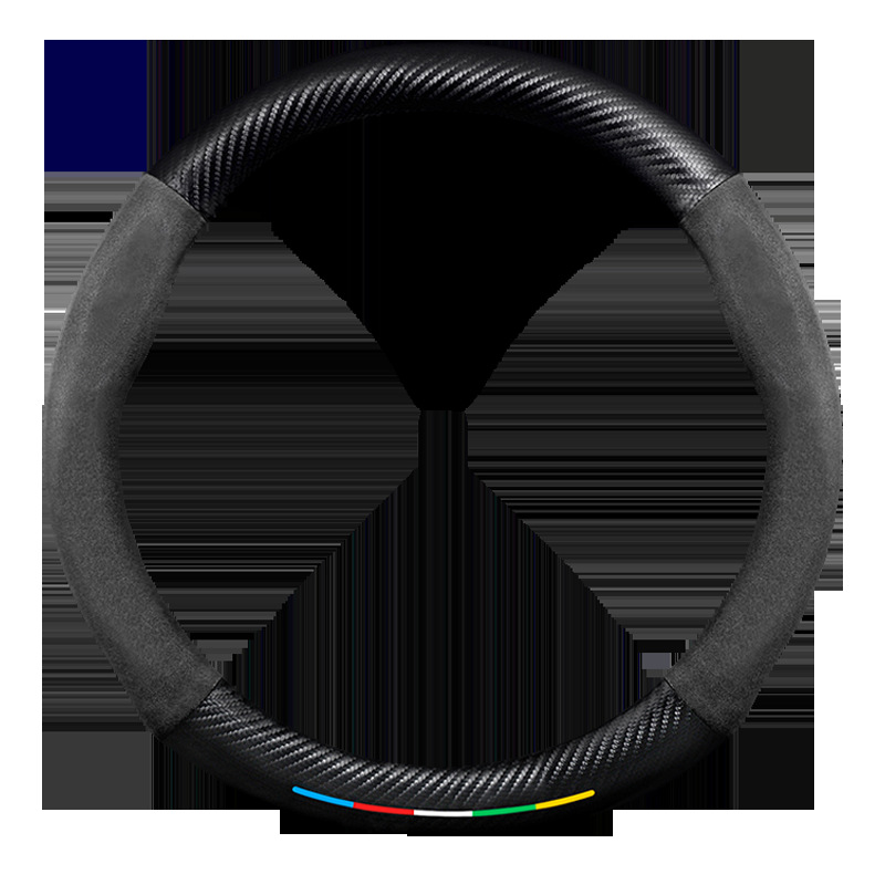 Carbon Fiber Steering Wheel Cover 5D Embossed Logo Car Logo Car Suede Leather Handle Cover Cross-Border Steering Wheel Modification Cross-Border