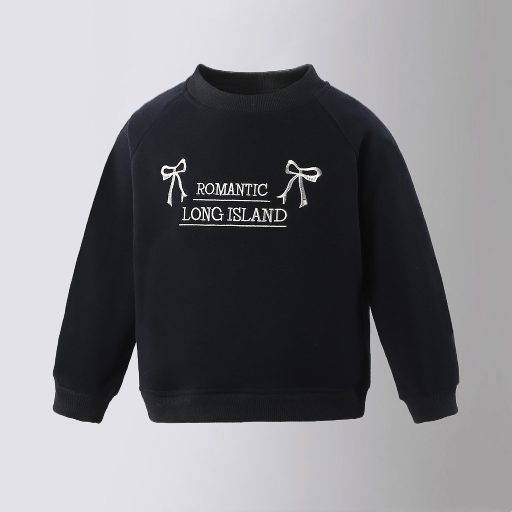 Feminine and stylish embroidered butterfly knot sweatshirt for girls, new long-sleeved medium and large children's clothing for spring and autumn, warm children's top for girls