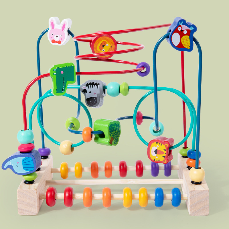 Weiwei educación temprana rompecabezas cuentas de tres líneas bebé 1-3 años juguetes interactivos entre padres e hijos color multifuncional cuentas de madera