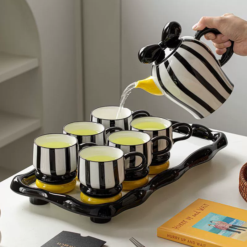 Керамический набор для воды в скандинавском стиле, кружка с полосками, чайник, чашка для воды, чайник, чашка для чая для дома и гостиной