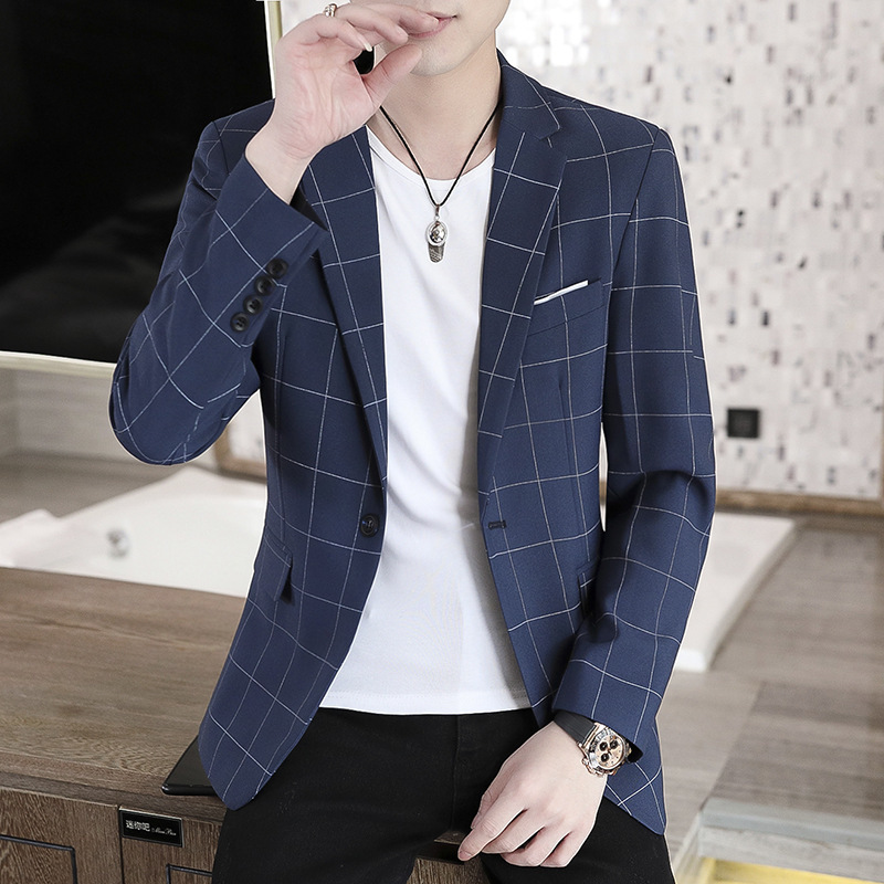 Men's Small Suit Spring Jacket Plaid Korean Style Slim-fit Handsome Casual Single Suit Fashionable Spring and Autumn Men's Suit