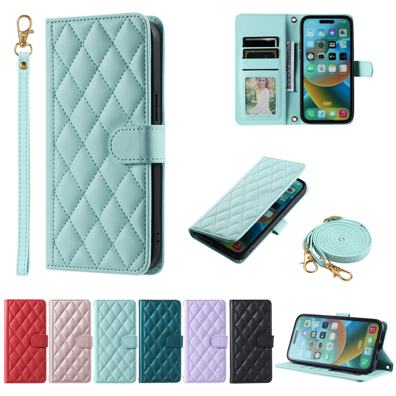 Cross-border iphone16promax Houndstooth Flip Card Leather Case for Apple 15 Crossbody Lanyard Phone Case Cross-border iphone16promax Houndstooth Flip Card Leather Case for Apple 15 Crossbody Lanyard Phone Case