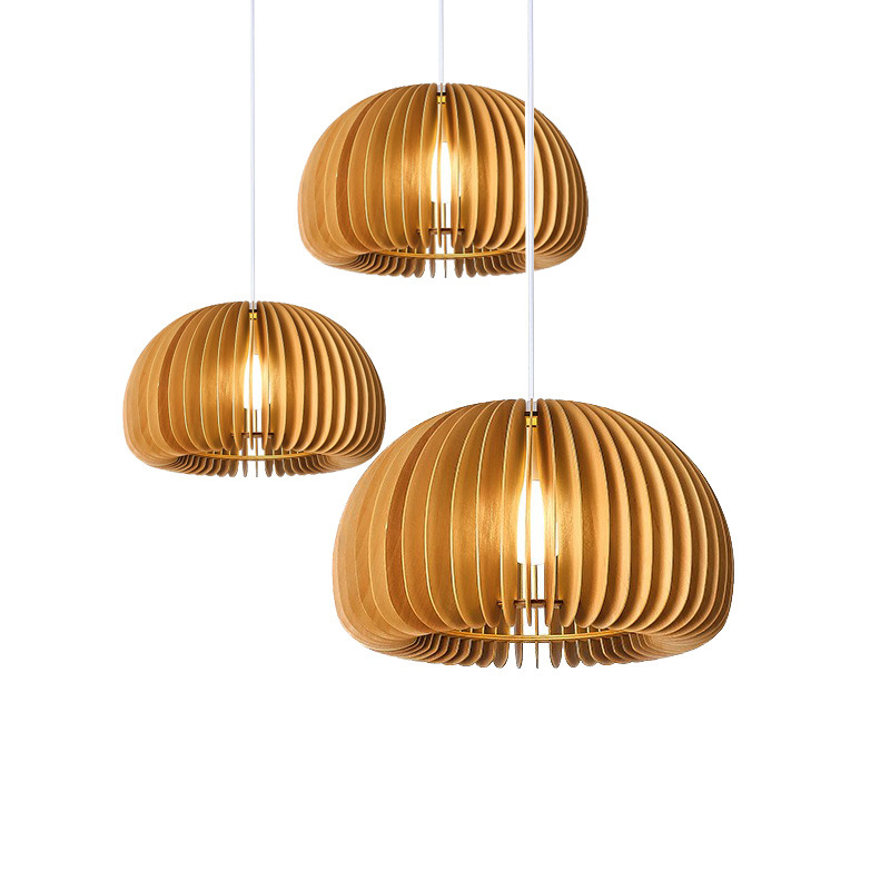 Nordic Restaurant Chandelier Pumpkin Lampshade Simple Japanese Style Bedroom Homestay Original Wood Tea House Restaurant Little Red Book Lamps