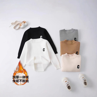 Children's One-piece Cashmere Sweater Foreign Trade New fleece-lined Thickened Western Style College Warm Baby Base Shirt Middle-child Knitted